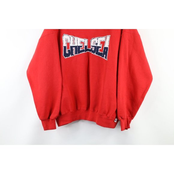 Vintage 90s Russell Athletic Mens 2XL Faded Spell Out Chelsea Sweatshirt Red USA - Picture 3 of 13